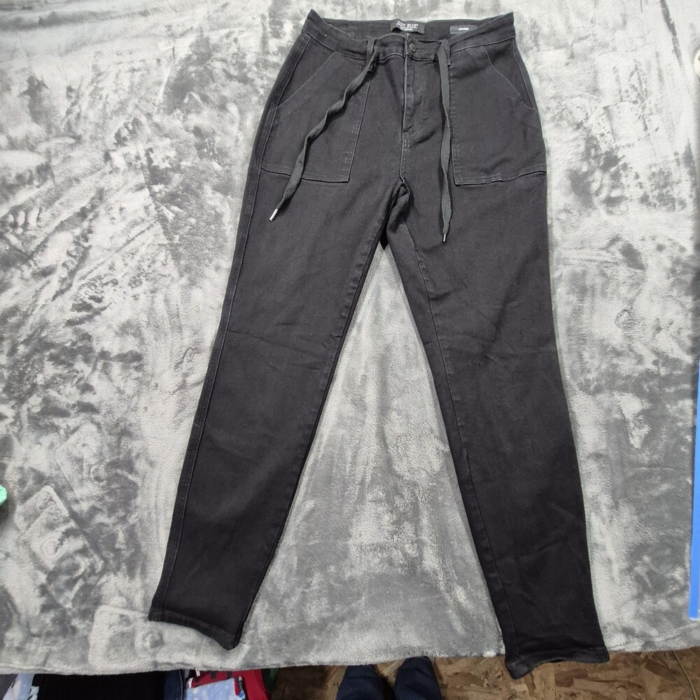 Judy Blue Jogger Jeans Womens 9/29 Black Denim Drawstring Tapered Patch Pockets